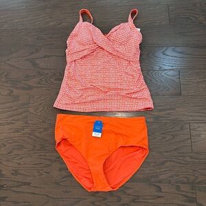 Lands’ End V-Neck Wrap Underwire Tankini Swimsuit Set Size 10/12 NWT